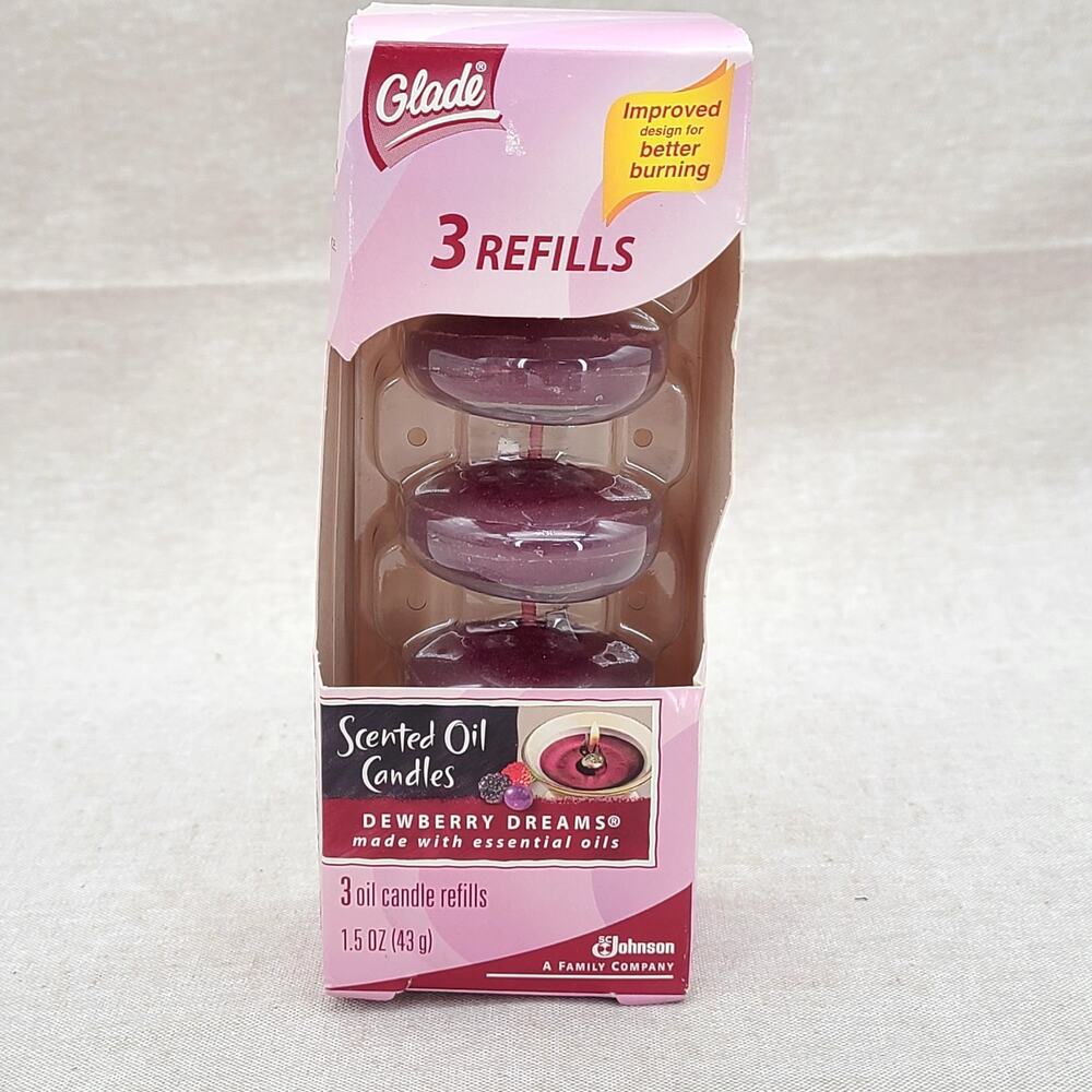GLADE Dewberry Dreams Scented Oil Candles 3 Refills 1.5 oz NEW
